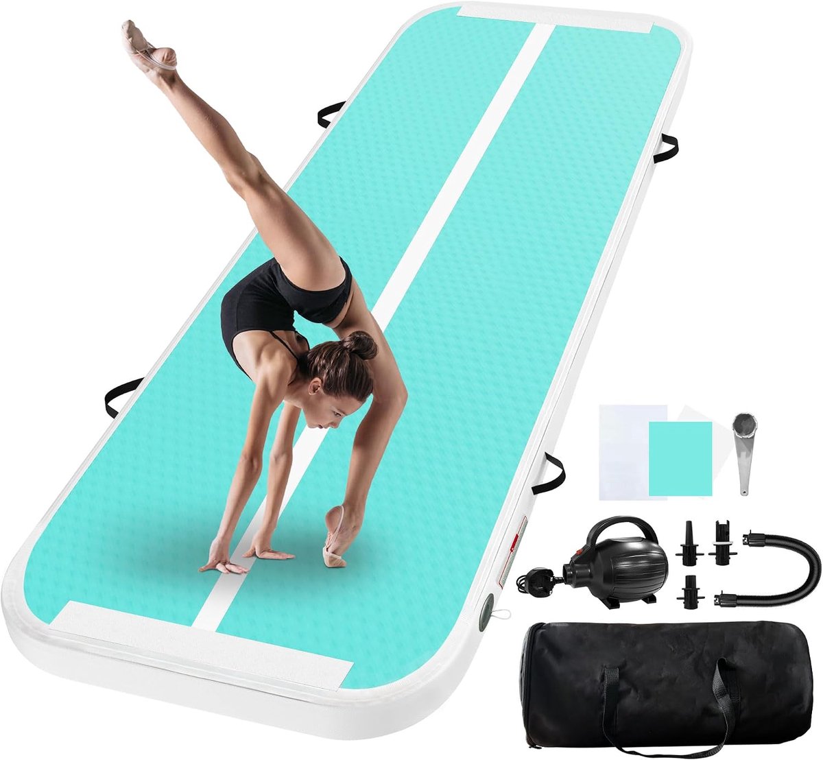 turnmat matten, 2M/ 3M/ 4M/ 5M/ 6M, 10 cm hoog luchttrainingsmat met luchtpomp, voor familiegebruik, yoga, water, dans, 2M, groen