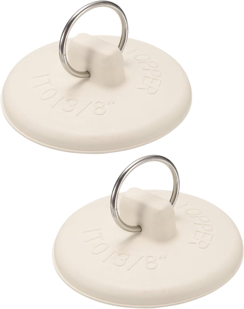 2 stuks afvoerstoppers, rubber, badstopper, spoelstopper met ophangring, voor badkuip, keuken, badkamer (wit - 2,5 tot 2,5 cm)