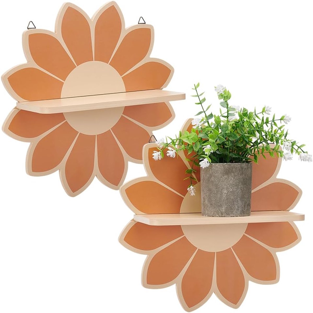 Set van 2 houten wandplanken met bloemen, Boheemse stijl, houders, arrangementen, hangrek voor bloemendecoratie, voor woonkamer, badkamer, slaapkamer, wanddecoratie