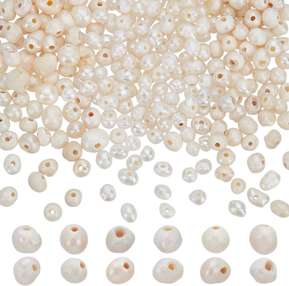 Kralen, 2 mm, zoetwaterparels, popato-vorm, satijnen kraal, knutselkralen, losse afstandskralen voor het maken van sieraden, doe-het-zelf handwerk, gat: 0,5 mm