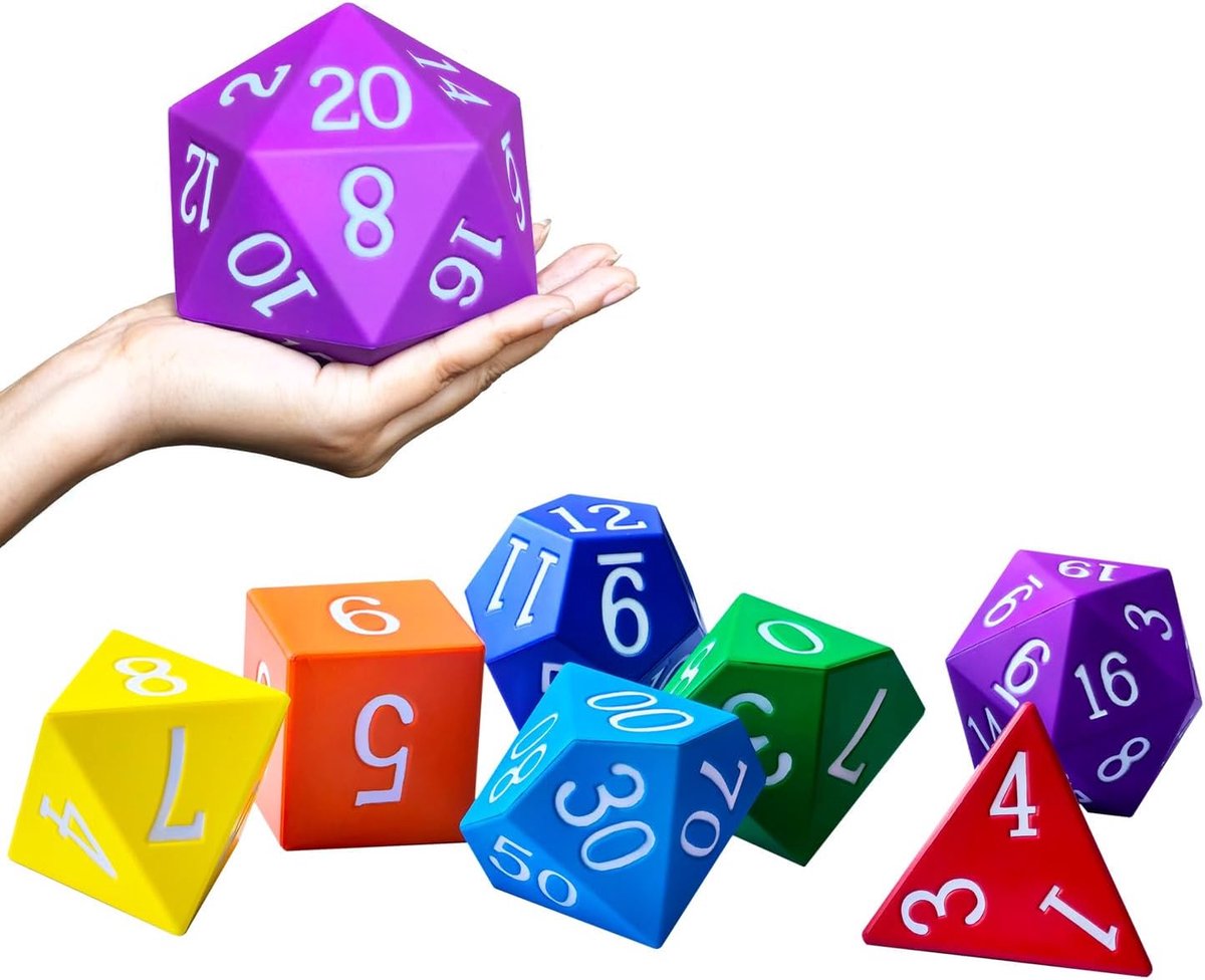 10CM (4Inch) Jumbo Foam 7 stks Polyhedral Dobbelstenen Set, Grote Regenboog Kleuren RPG Foam Dobbelstenen voor Games, Leermiddelen