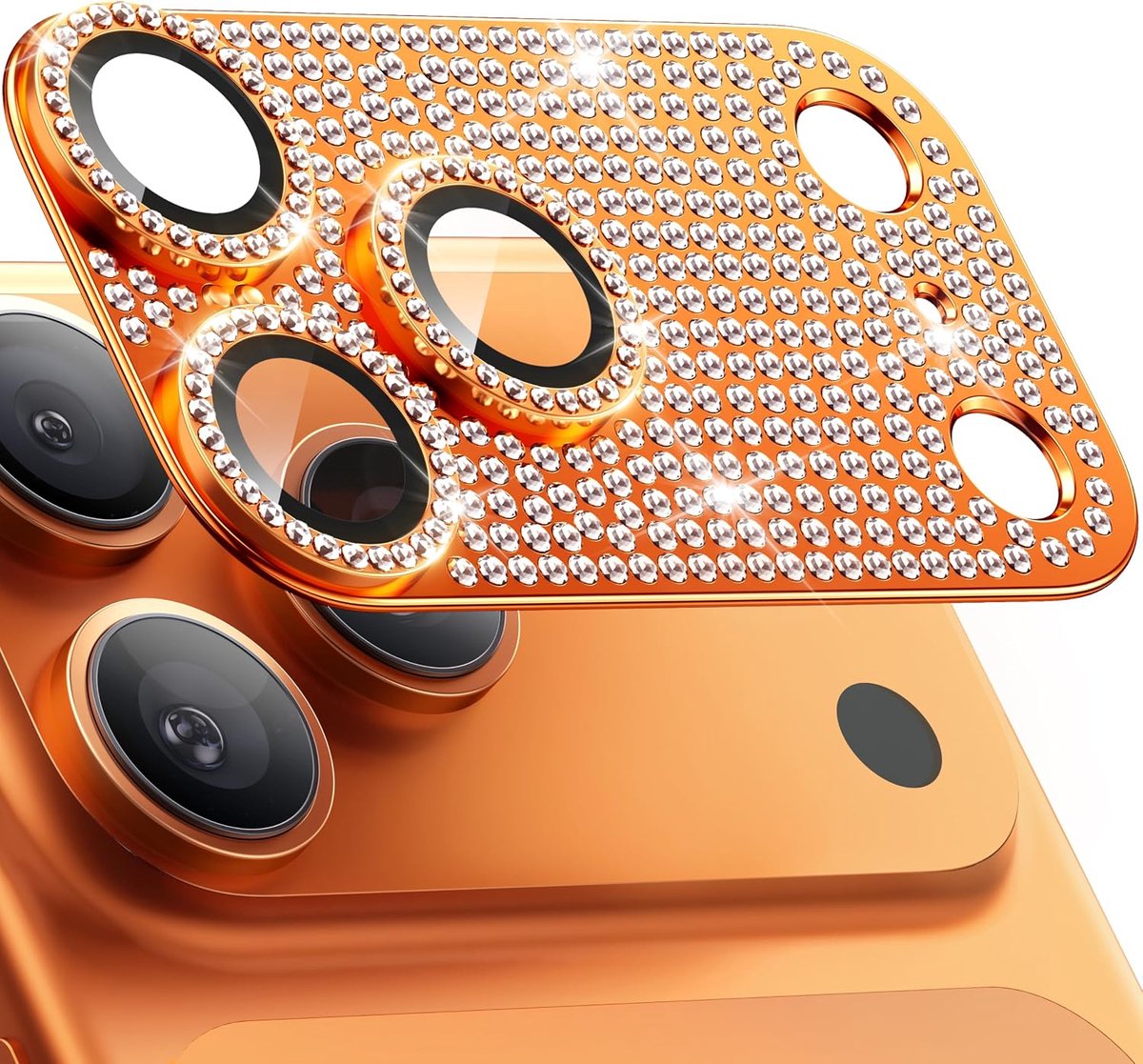 WSKEN voor iPhone 17 Pro Max cameralensbeschermer - Matte metalen plaat militaire kwaliteit onbreekbaar 9H gehard glas scherm accessoires, anti-vingerafdruk, krasbestendig, Sparkle Diamond Orange