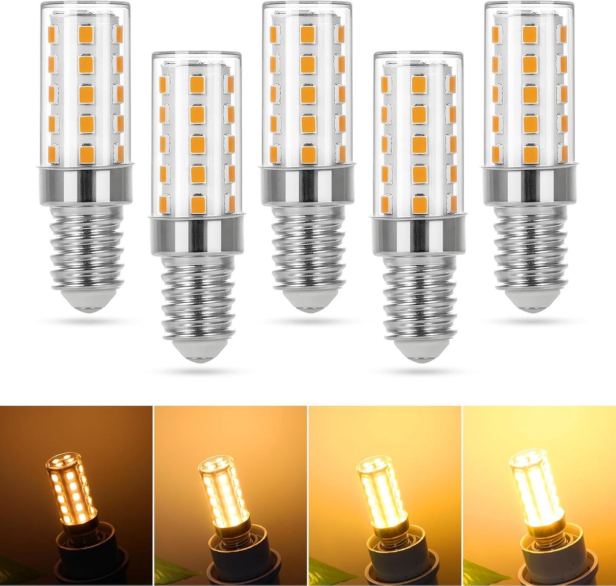 E14 LED Dimbare Lampen,Warm Wit 3000K 3,5 W 350LM,5-Pack | AC 220V,Vervanging 30-35W Gloeilampen,Energiebesparende Edison Schroef Kaars,Maïs Lamp,voor Thuis Verlichting