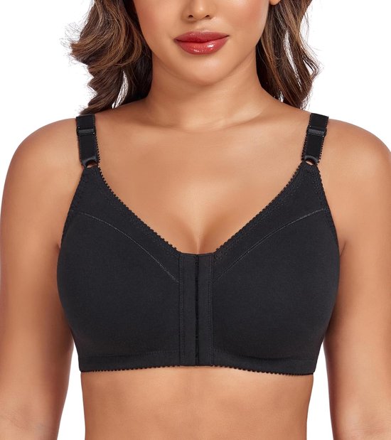 Comfortabele beha voor dames, voorsluiting, volledige cups, zonder beugel, grote maten, katoen — afbeelding 4