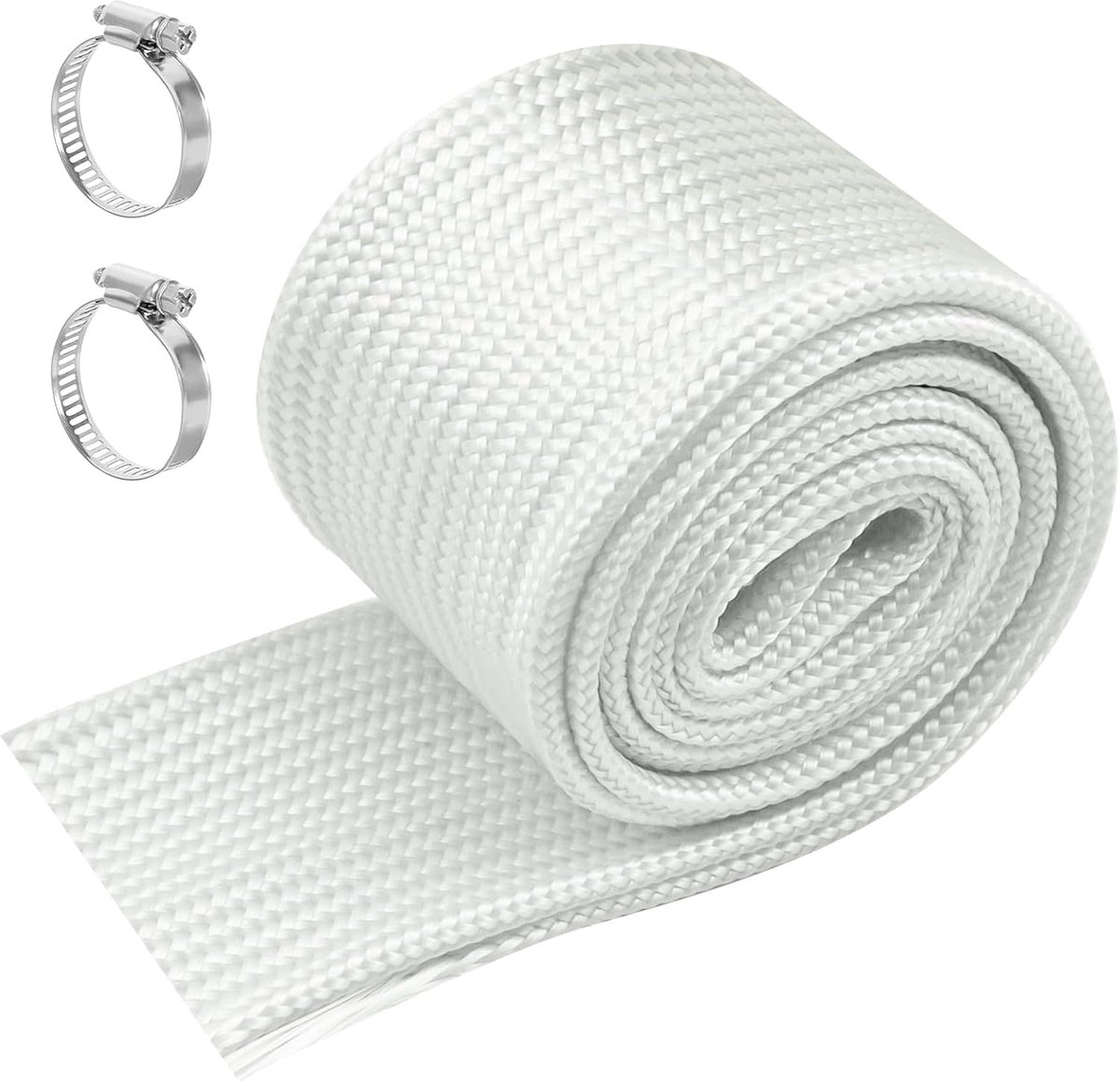 Uitlaatslang voor stroomgenerator, 25 mm, 100 cm, wit, isolatie, hittebeschermingsslang, glasvezel, met roestvrijstalen klem voor verwarmingsbuizen en uitlaatpijpen
