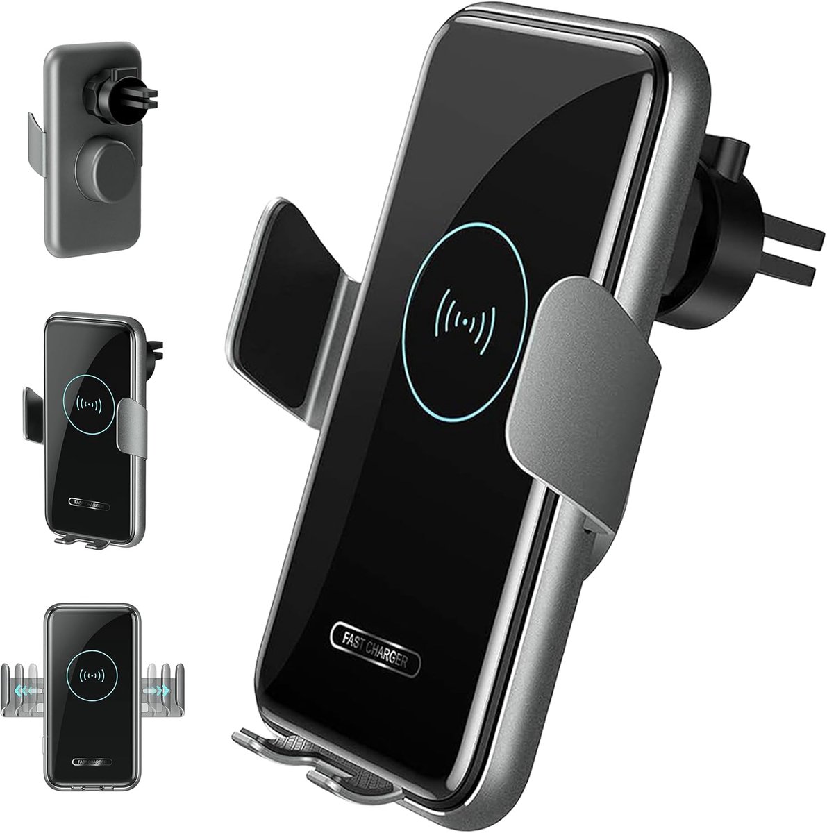V8 Mobiele telefoonhouder voor in de auto, 15 W, met oplaadfunctie, automatische vergrendeling en touch-ontgrendeling, draadloos snel opladen, Qi, mobiele telefoon, autohouder, compatibel met