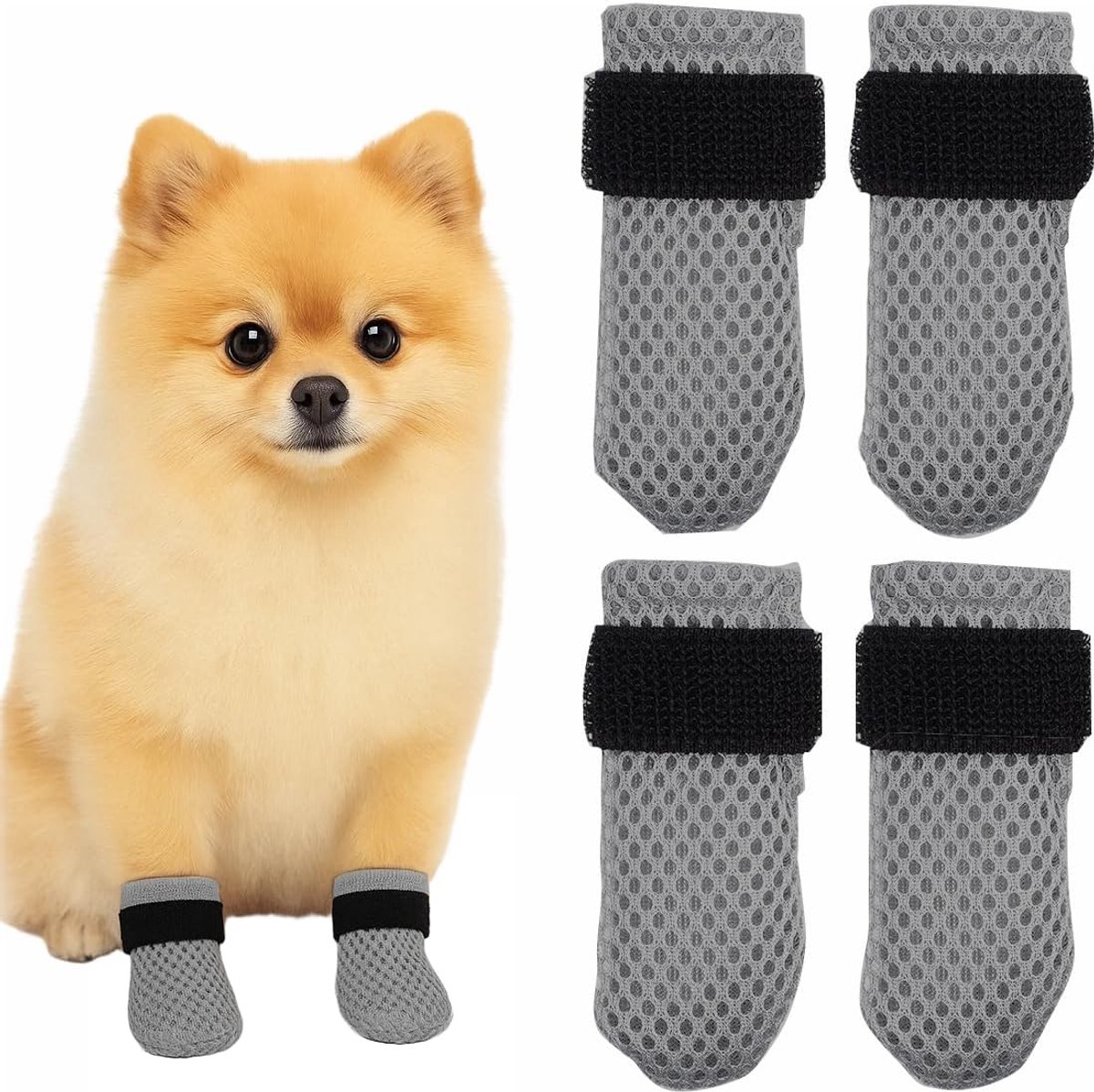 4 stuks pootbeschermers voor honden en katten, verstelbare netpootafdekking voor katten, ademende kattenschoenen voor het baden van huisdieren, injectie grijs, L