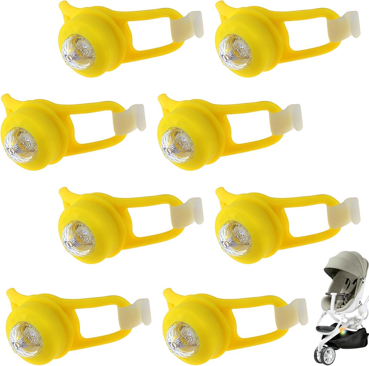 8 stuks kinderwagenverlichting van siliconen, led-kinderwagenverlichting, waterdichte kinderwagenverlichting met heldere 3 lichtfuncties, led-kinderwagenlicht voor kinderwagen, outdoor jogger