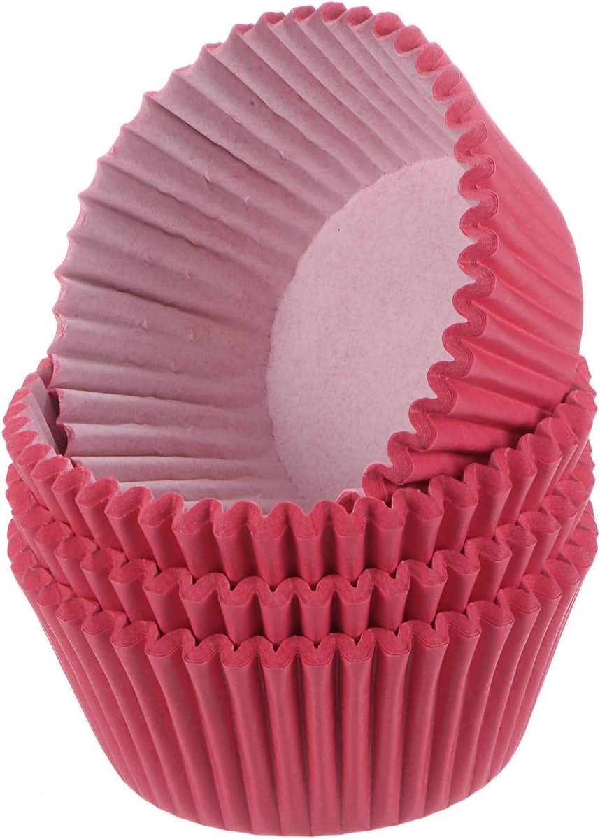 100 cupcake-inzetstukken, cupcake-vormpjes voor pannenkoeken, standaardformaat, antiaanbaklaag, voor feestjes, bruiloften, verjaardagen, rood
