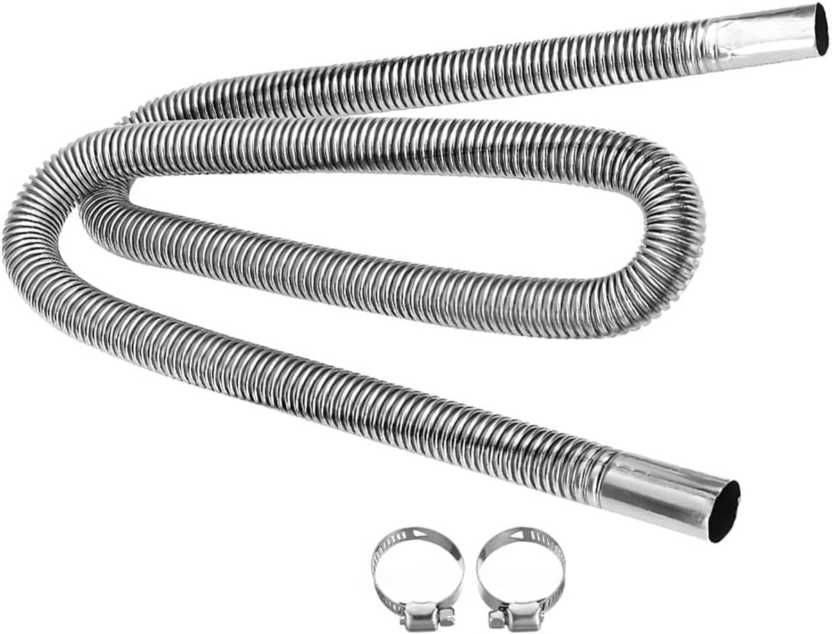 Uitlaatpijp generator, uitlaatpijp van roestvrij staal voor auto, uitlaatpijp, elektrogeengroep, uitlaatslang, extra verwarming, auto, met twee klemmen (120 x 2,5 cm)