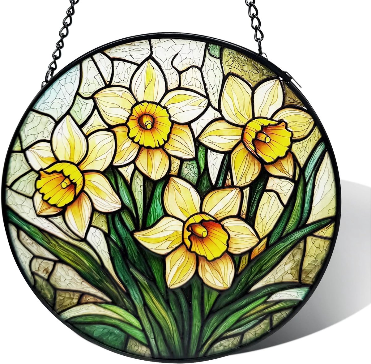 Glas-in-loodraam opknoping - narcis bloem - dubbelzijdig vlekglas - vang zonlicht voor huis - SnelShoppen