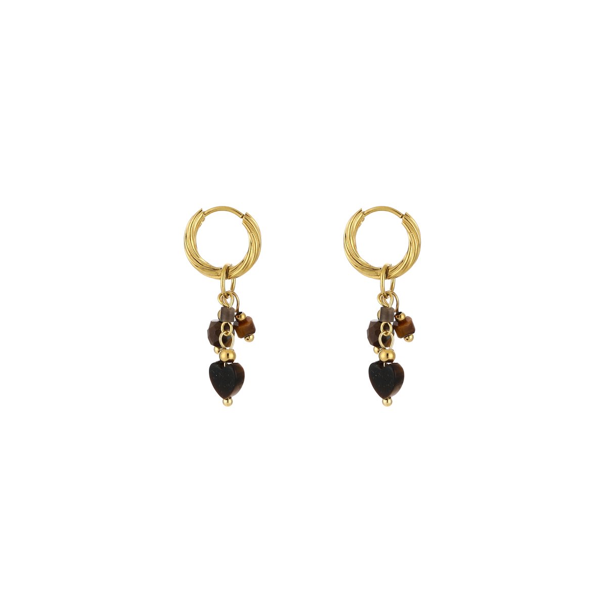 Beaded Heart Cluster Charm Hoops 3CM – Luxe Oorringen met Kralen & Hartbedel – RVS - Cat Eye