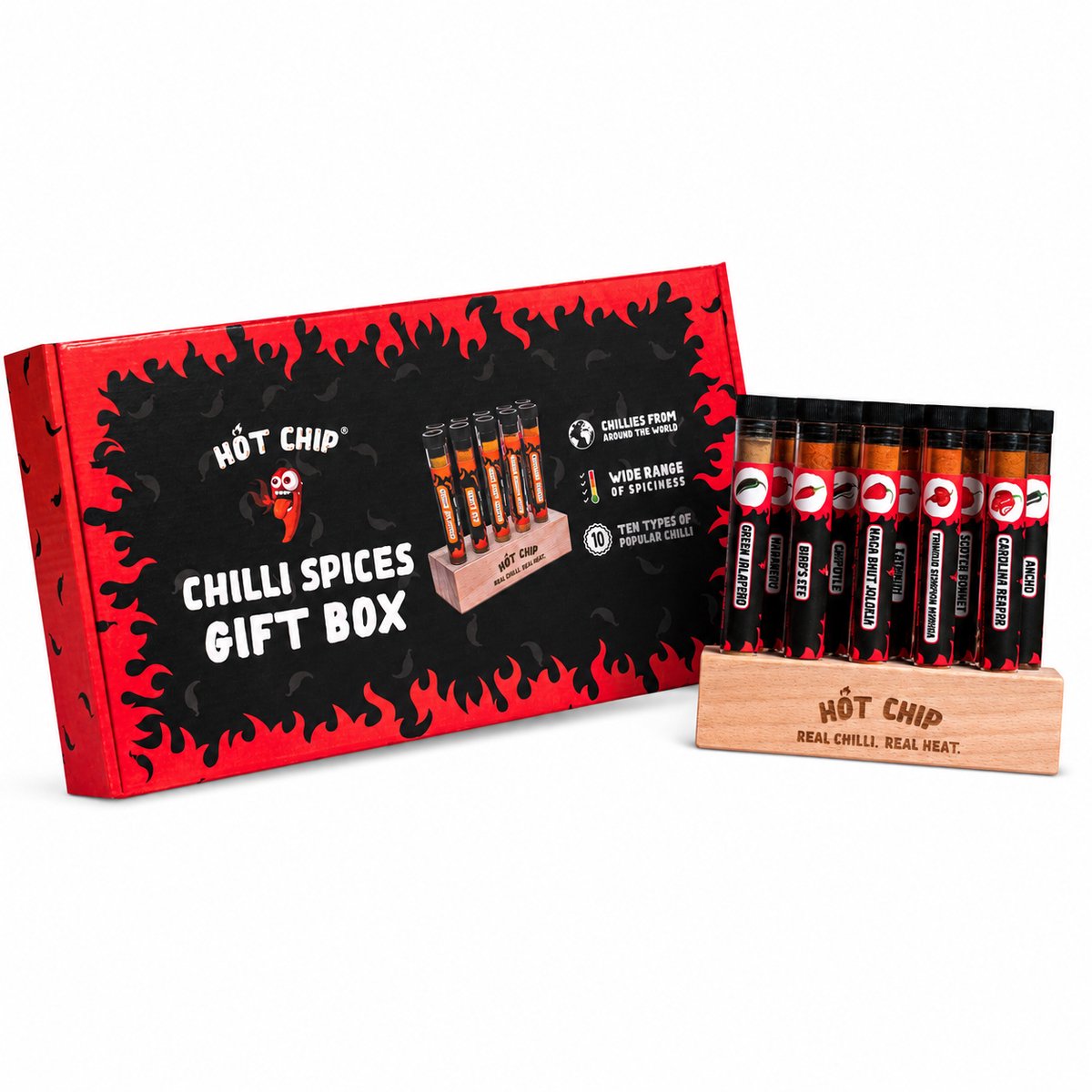 Hot Chip Extreme Pepers Kruidenset - 10 Hete Peperpoeders - Carolina Reaper, Trinidad Scorpion en Bhut Jolokia - Cadeauset voor Chililiefhebbers
