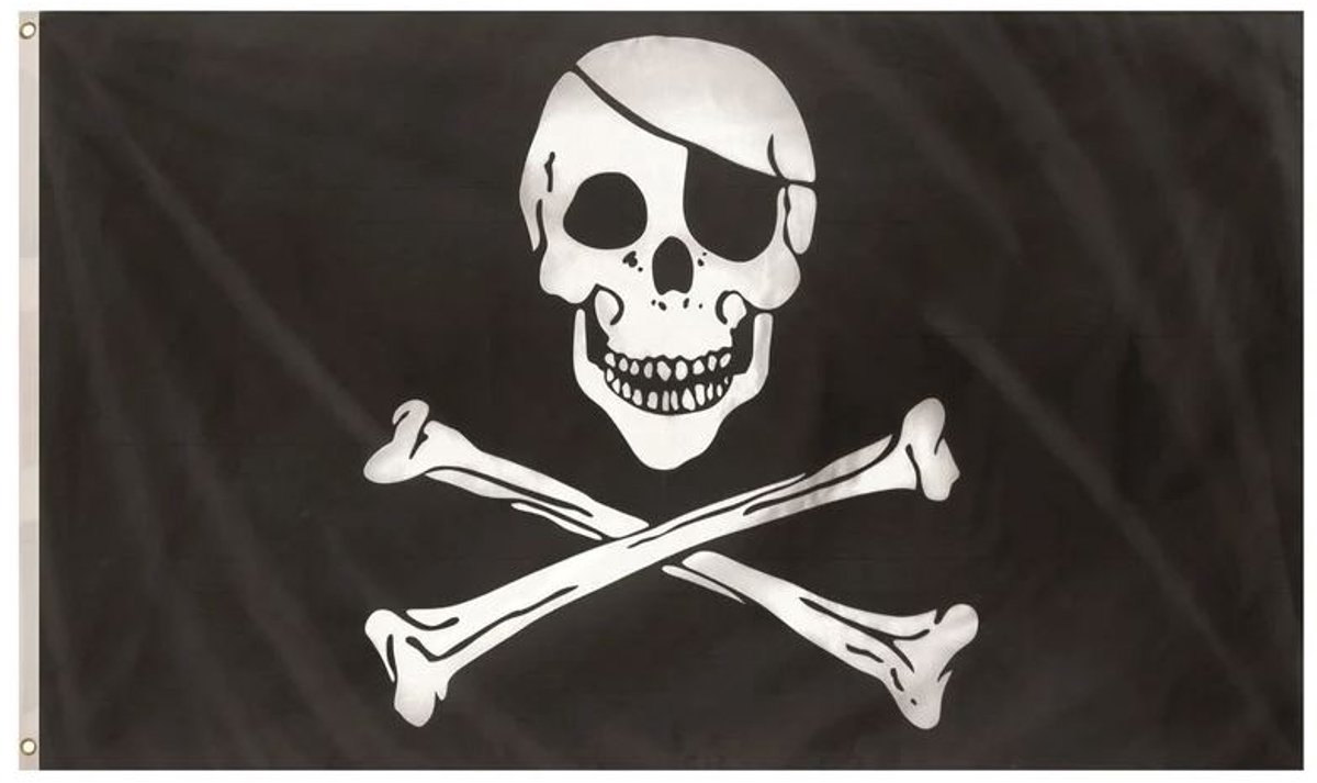Piratenvlag - Piraat vlag - 90x150 cm - Schedel - Doodshoofd - Zwart/wit/rood - Pirate flag - Piratenthema - Piratenfeest - One Eyed Jack - Jonyx