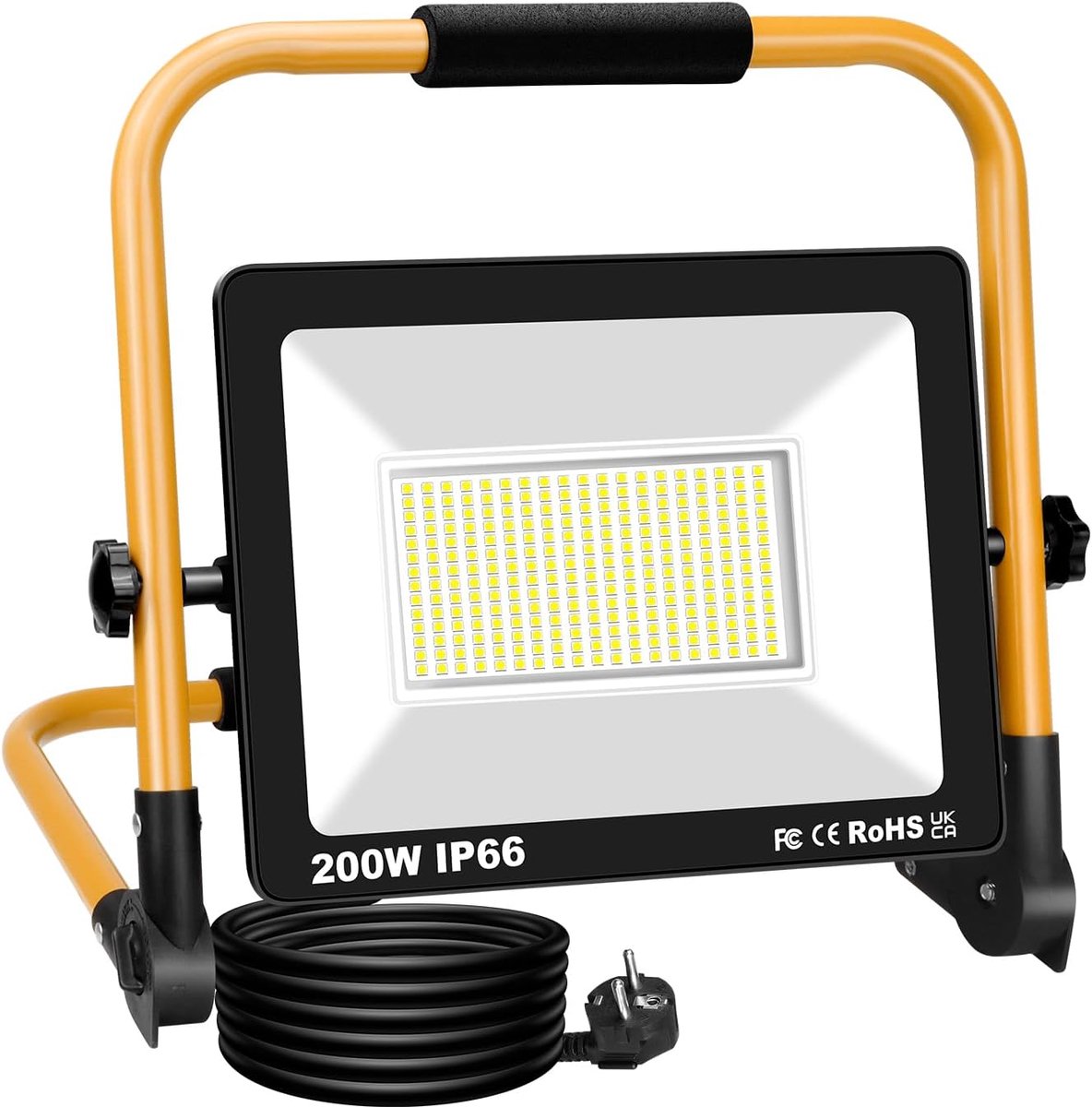 SnelShoppen - Draagbare LED Werklamp 200W 20000 Lumen, Vouwbare Bouwlamp voor Tuin, Werkplaats, Garage, Buiten, IP66 Waterdicht, 6000K, EU Stekker