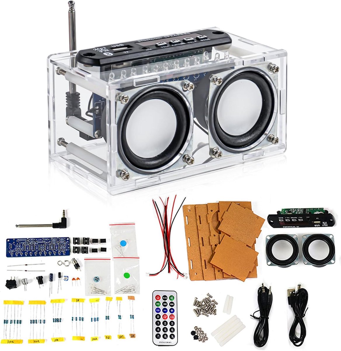 SnelShoppen - Heemol DIY luidspreker assembleerset, Bluetooth versterker, soldeerset voor radio 87.5-108 MHz met LCD kleurendisplay, spectrumweergave