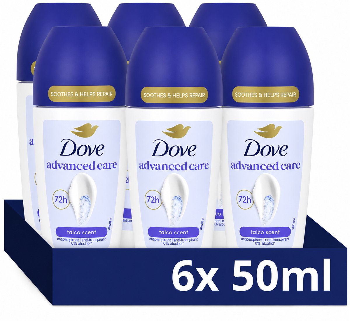 Dove Advanced Care Talco Scent Anti-Perspirant Roll-on – 0% Alcohol – 6 x 50 ml – 72 Uur Bescherming