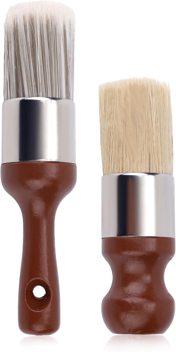 Ointment Brush Set 2pcs - Houten en Dierenharen - Ergonomische Handgreep - Voor Meubel- en Auto-interieuronderhoud - SnelShoppen