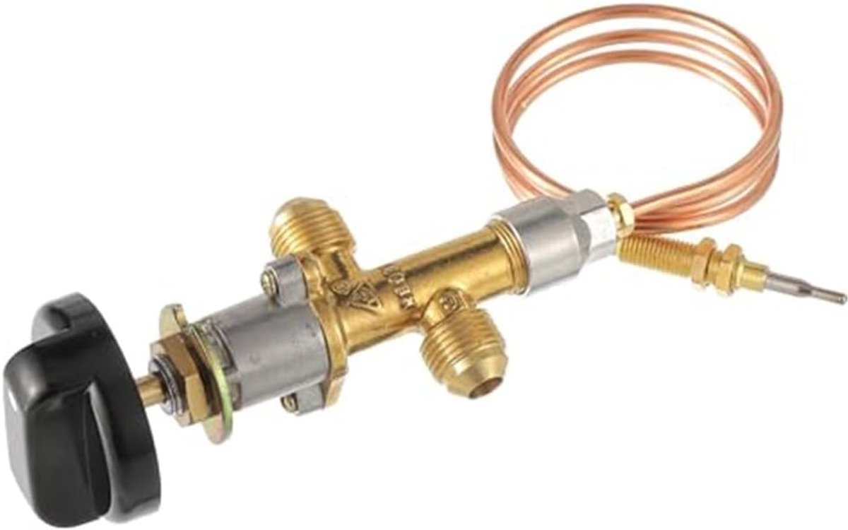 inclusief ventiel, knop en thermokoppeldraad, voor gasgrill, open haard BBQ, 12 x 6 x 5 cm, geel, messing