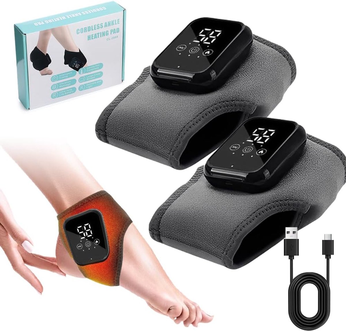 3-in-1 voetmassageapparaat, neuropathie massageapparaat, draagbaar voetmassageapparaat, elektrisch voor achillespeesontsteking, USB-oplaadbare enkelmassage met 3 modi, 5 warmtestanden (2)