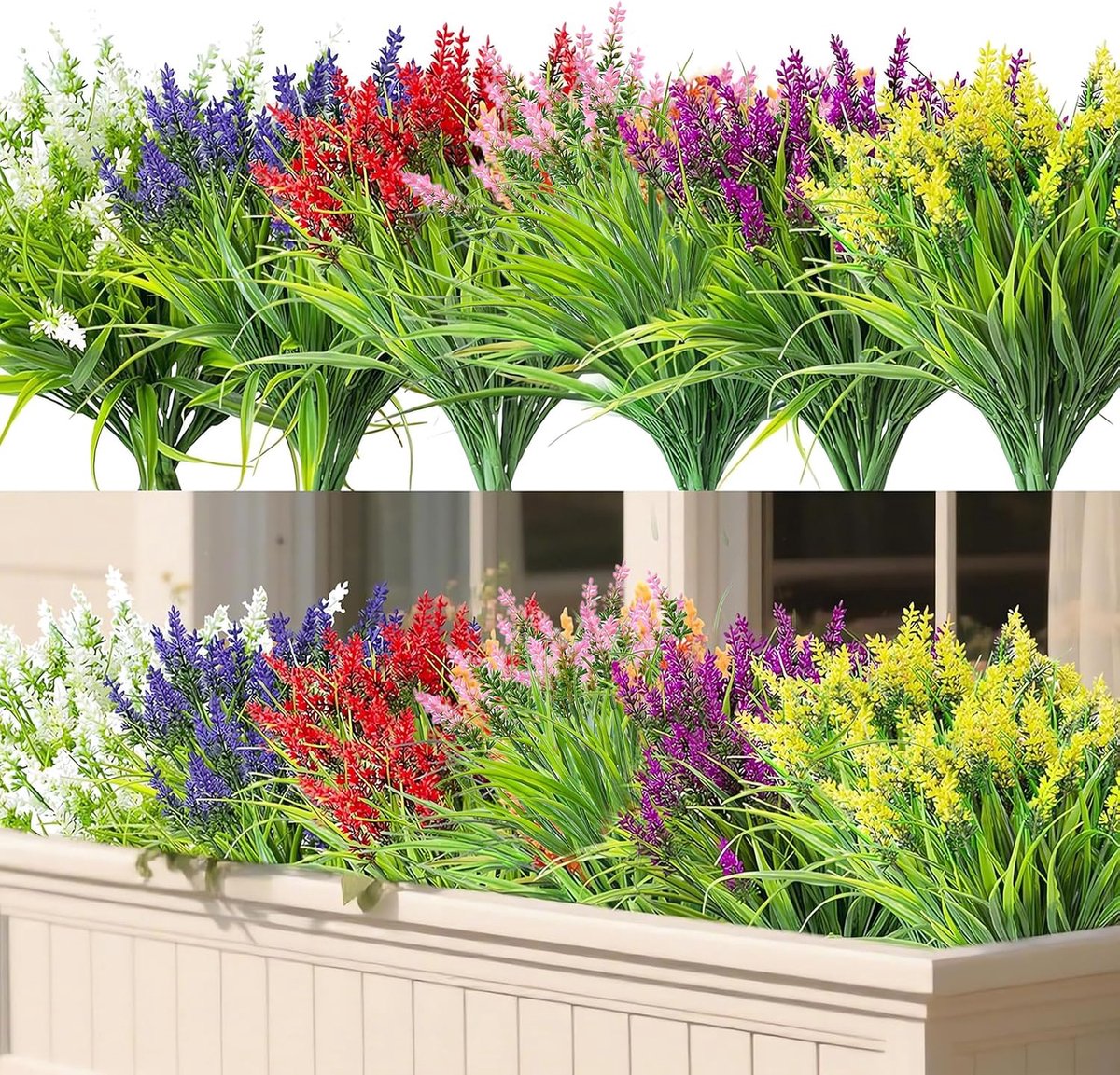 12 bundels lavendel, kunststof, outdoor, weerbestendig, balkonplanten, kustelijke lavendel, bloemen, decoratie, plastic bloemen, boeket voor binnentuin, balkon-bloemendecoratie of