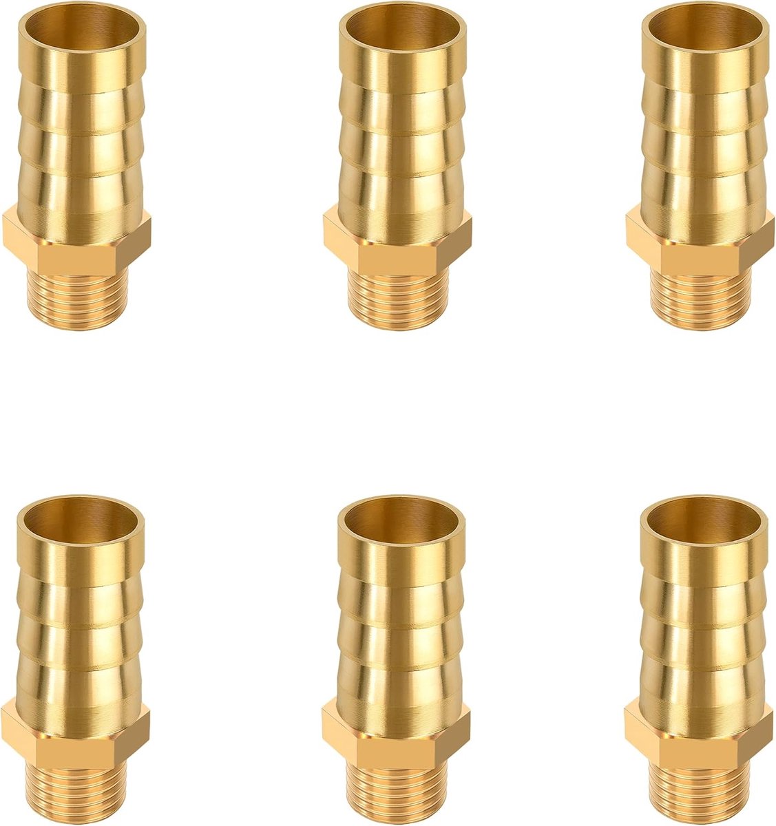 6 stuks gecanneleerde messing slang, 12 mm x G1/8 mannelijke aansluiting baard, slangadapter voor lucht water brandstof pneumatische slang, goud
