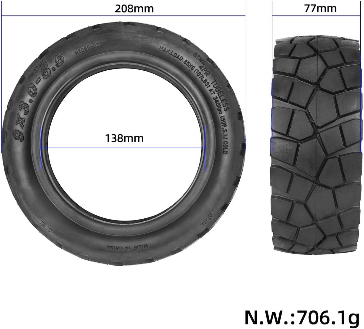 9 x 3 0-5 Tubeless banden voor Kukirin G2 Pro (NIEU) elektrische scooter 9 inch reservebanden tubeless vacuüm banden voor achter (1 stuk)