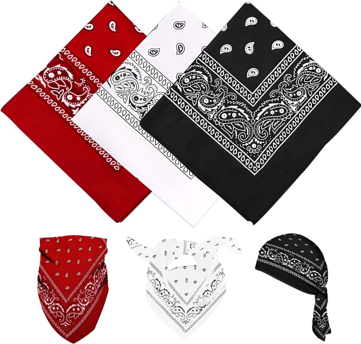 3-delige bandana, multifunctionele haarsjaal met paisleyprint, unisex hoofddoeken, bandana's, hoofdbanden voor dames en heren, cowboyaccessoires