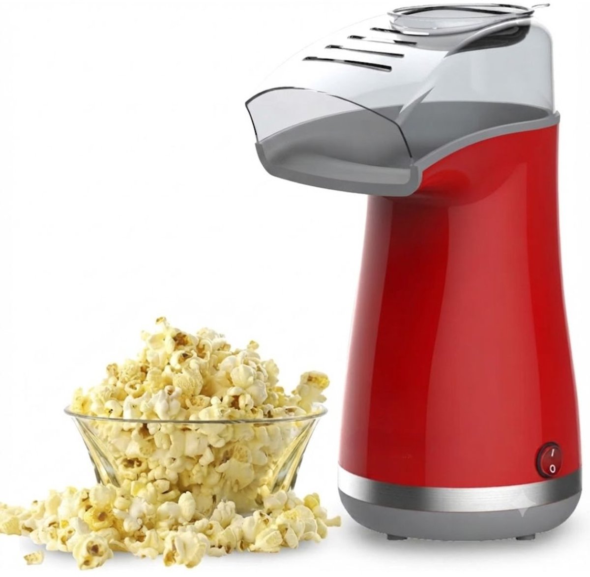 Lìon® Popcorn Machine - Popcorn Machine zonder Olie - Hetelucht Popcornmaker - Rood - 29cm x 24cm x 16cm
