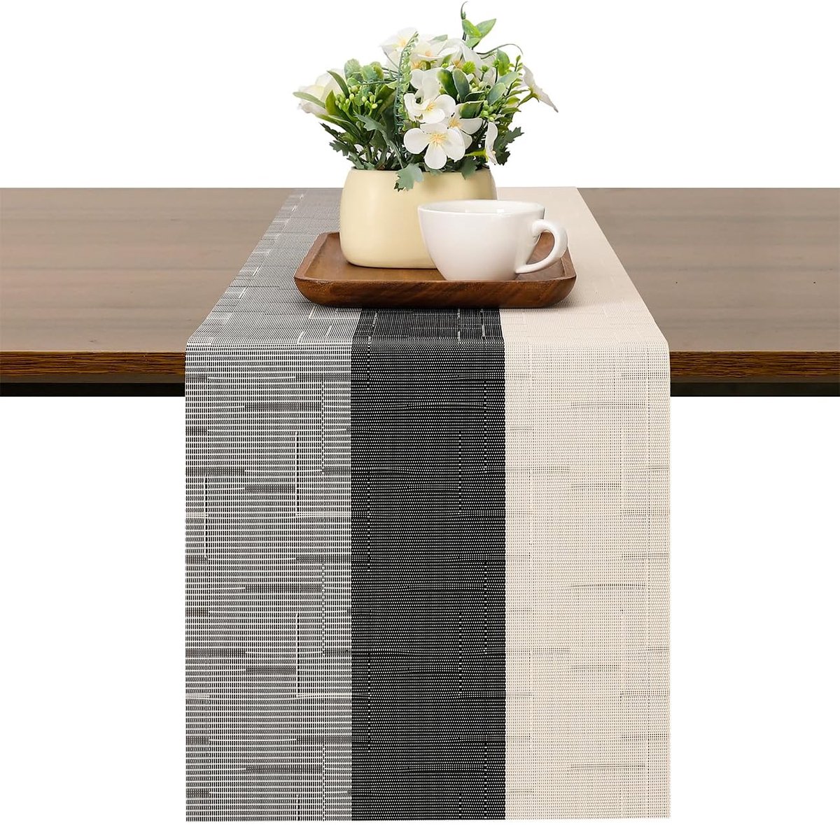 tafelloper, wasbaar, rustiek pvc, hittebestendig, decoratie voor bruiloft, verjaardag, beige, zwart, 30 x 180 cm