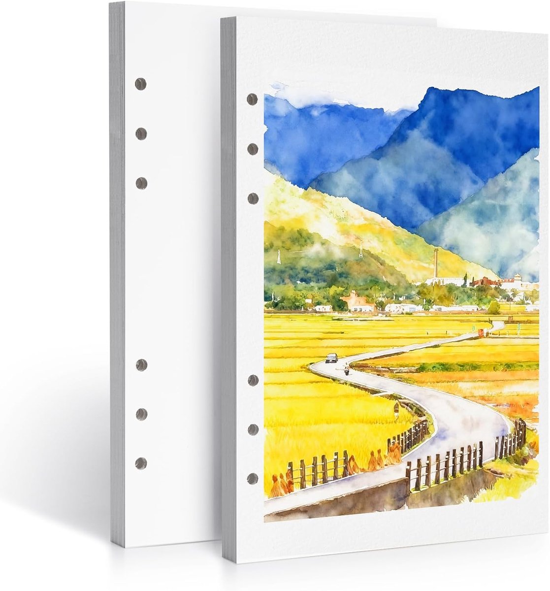 Aquarelpapier bulkverpakking (2 pads, 40 vellen) - 100% katoen ruw 300 g/m²/150 lbs zuurvrij A5 kunstenaarspapier, gatgeperforeerd en vervangbaar voor aquarel tijdschriften - 13,5 x 20,2