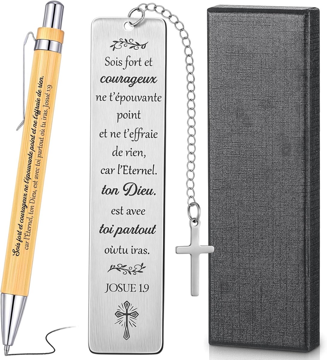 Set Van 2 Stuks Christelijke Geschenken Inspirerende Bladwijzer Met Bijbelverzen Motiverende Houten Balpen Met Doosje Bijbelgeschenk Voor Vrouwen, Mannen, Kerstmis, Nieuwjaar, Verjaardag, Doop