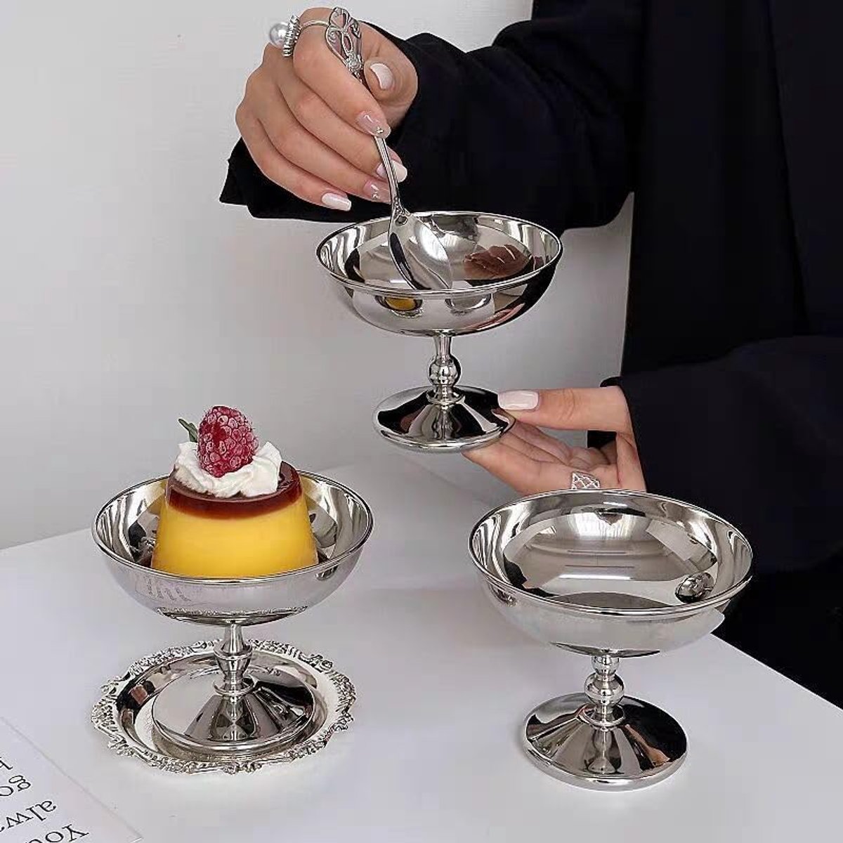 Ijskommen, 180 ml roestvrijstalen ijscoupe dessertbekers retro footed trifle kom herbruikbare serveerschalen mini milkshake kopjes voor ijs, desserts, pudding, fruit, voorgerecht, salade (#1