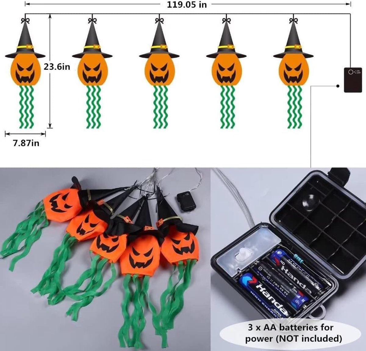 5 stuks Halloween-decoraties Halloween geesten hangend met heksenhoed lichten Halloween led-lichtketting op batterijen voor binnen en buiten feest tuin erf