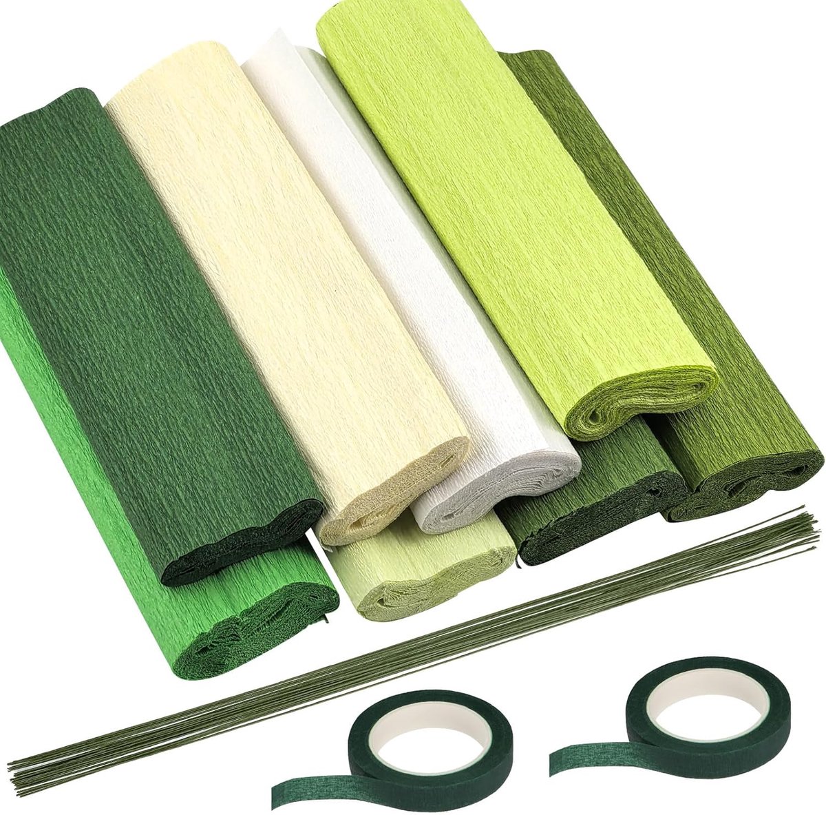 30pcs 8Colors 9,8 x 98 inch crepe papieren vellen rollen met bloemen stamdraad en bloemen tape assortiment kit, 8,2 voet crepe papieren rollen arrangement kit voor partij