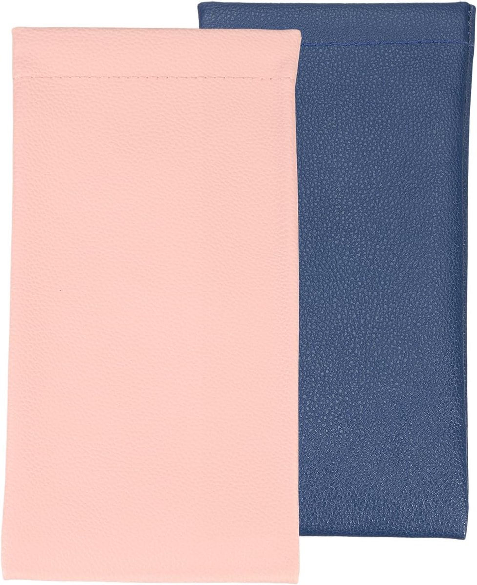 2 stuks zachte lederen brillenkokers, brillenkoker van zacht leer, draagbare reisbrillenkoker voor dames en heren, roze-blauw