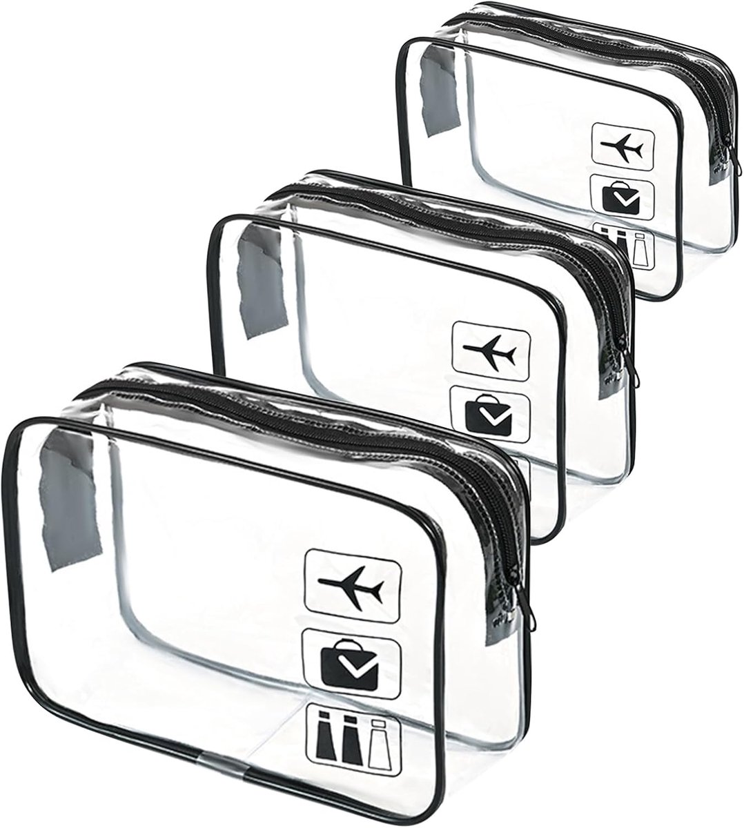 3 stuks geteste toilettas, vloeistofzak, cosmeticatas, luchthavenconforme reistas, transparant