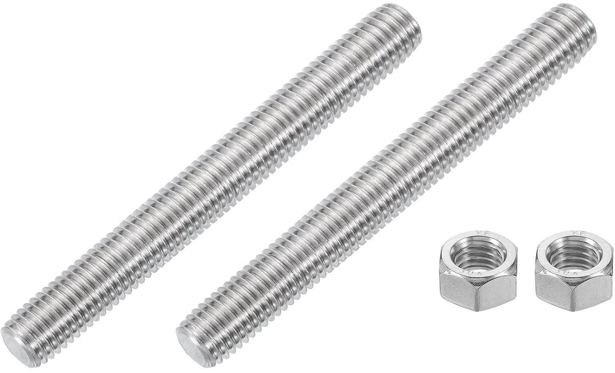 1/2"-13 volledige schroefdraadspindel, 2 stuks 304 roestvrij staal lange schroefdraad 4,5 lengte rechtse schroefdraad voor meubelmontage bevestiging