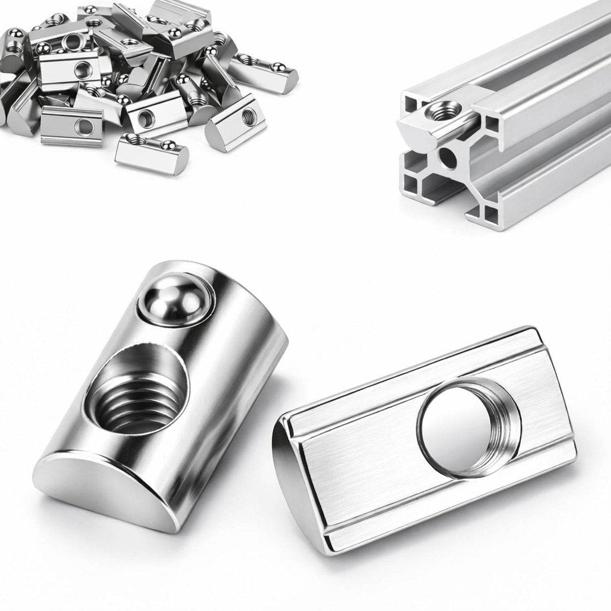 100 stuks groefblokken m8 roestvrij staal: aluminium profiel 40x40 accessoires met veerkogel Europanorm voor aluminium profiel extrusiesleuf