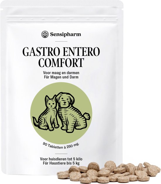 Sensipharm Gastro Entero Comfort voor Kat, Hondje, Cavia, Konijn - Voedingssupplement voor Maag en Darmen bij Diarree en Overgeven - 90 Tabletten à 250 mg