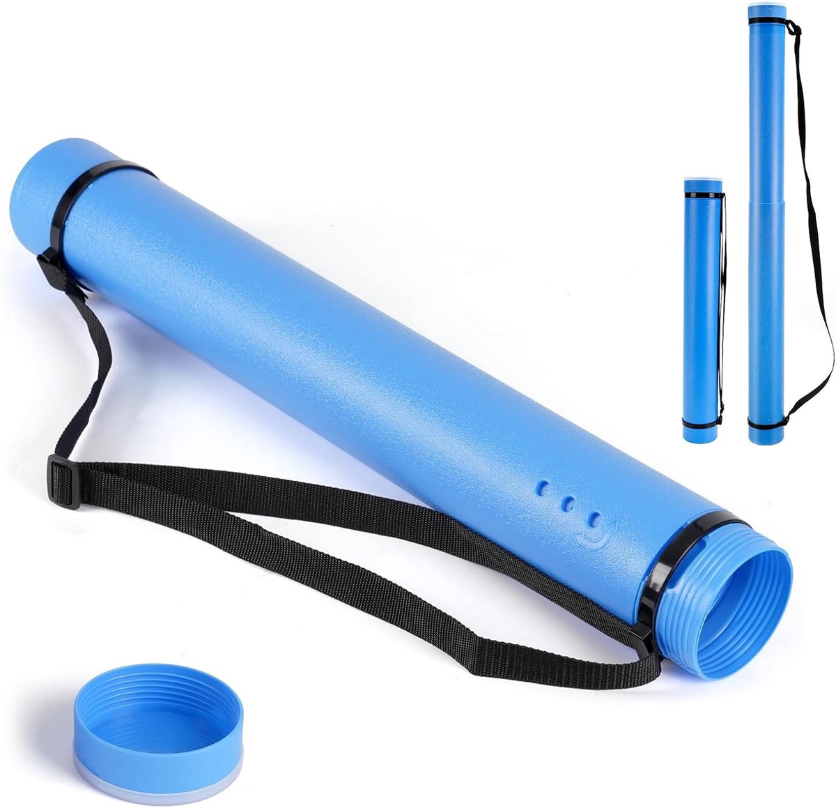 Telescopische Posterrol A0, Transportrol Tekenrol, 63–107 cm, Houder voor afbeeldingen, posters en flipoverpapier, Verstelbare lengte en draagriem, Plastic tekeningen, 1 stuk (Blauw)