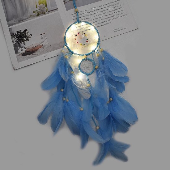 Led-dromenvanger met verlichting, bruiloftsgeschenken, slaapkamer, muur hangende ornamenten, handwerk, decoraties voor vrouwen, meisjes, jongens, kinderen (blauw) — afbeelding 4