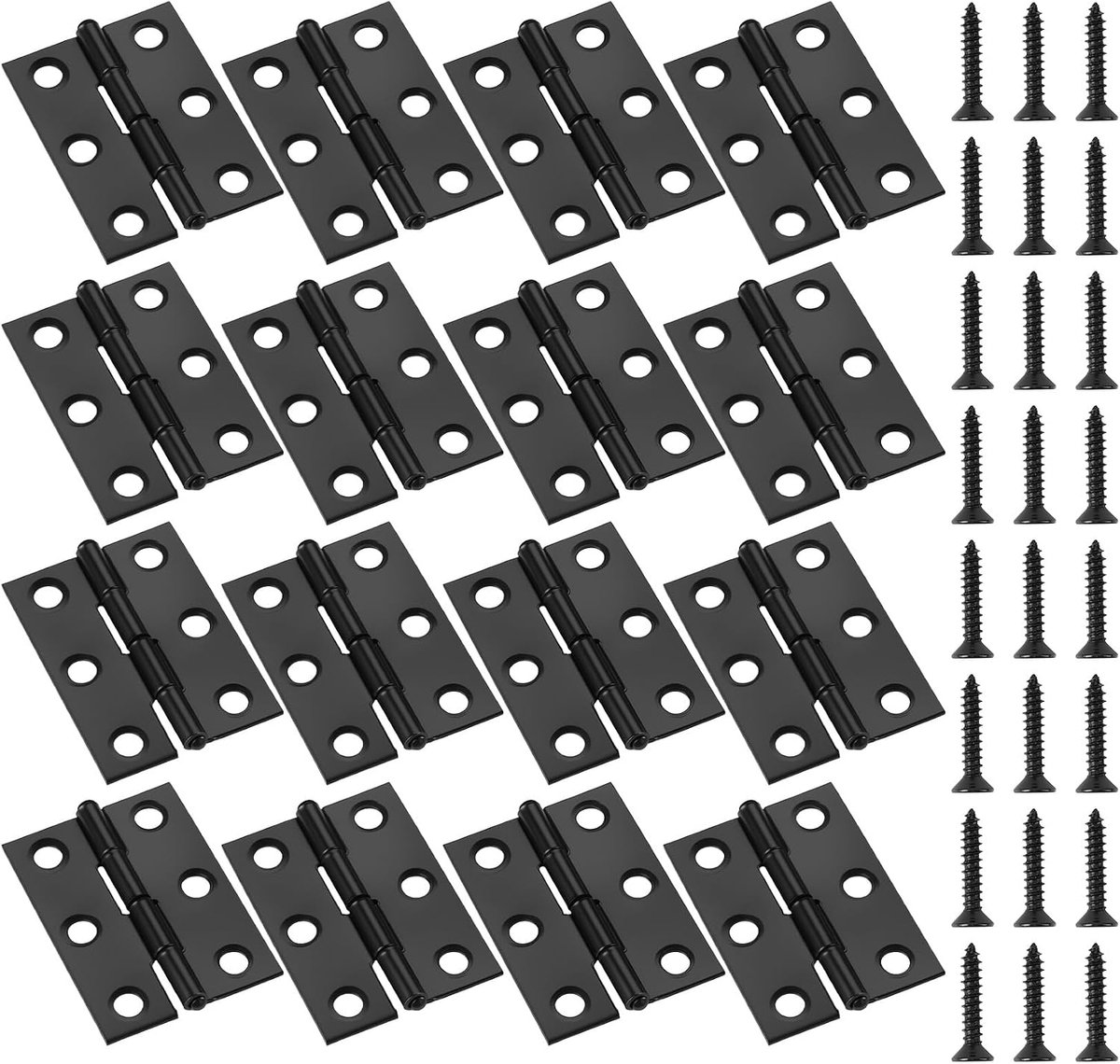 Scharnieren, zwart, 44 x 32 x 1 mm, roestvrij staal, inklapbaar, 20 pianoband, scharnieren met 120 schroeven, 5 x 15 mm, kleine scharnierband, connector voor houten deuren, ramen, kasten