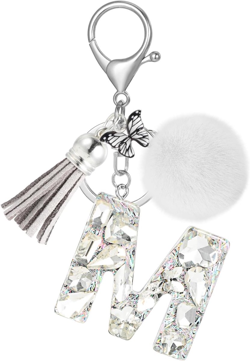 Bling eerste letter sleutelhangers, strass alfabet auto sleutelhangers voor vrouwen, vlinder kwastje hangers tas charme