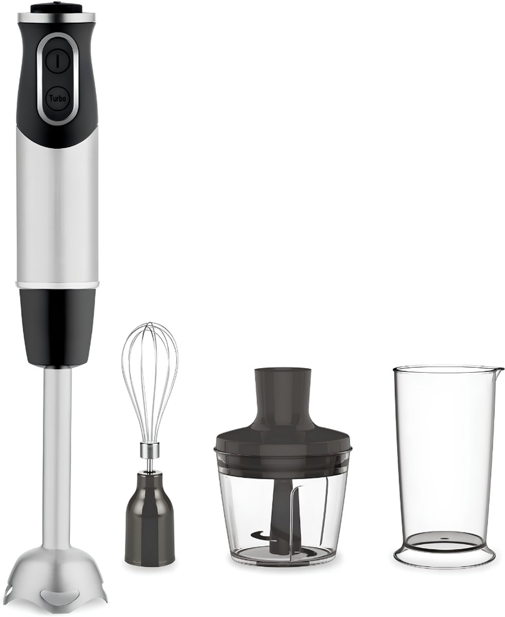 Lìon® Staafmixer Set - Met Hakmolen 500 ml en Garde - 3-in-1 Staafmixer - Zilver/Zwart - 7cm x 7cm x 40cm