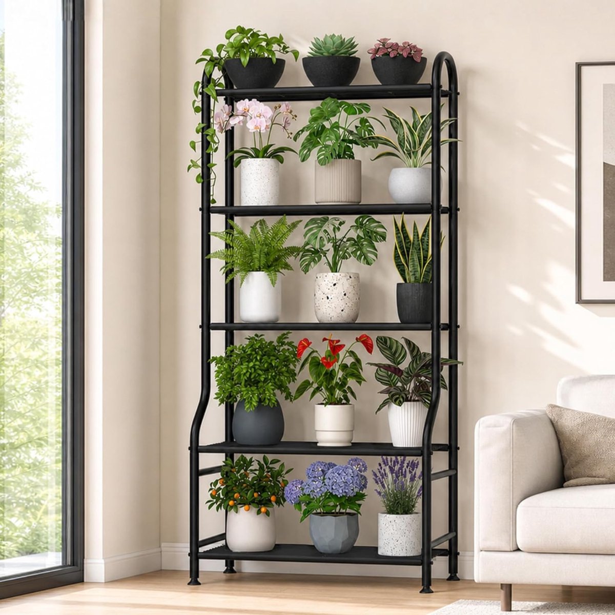 ZRNS® Bloemenstandaard - Plantenrek - Bloemenrek - Plantentrap - 5 Niveaus - Metaal - Zwart