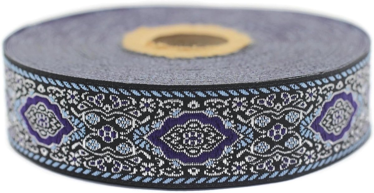 Jacquard-lint, geweven, paars en lichtblauw, keizerlijke rand, 10 m x 25 mm, rol borduurlint voor naaien, decoratie 25589-V7