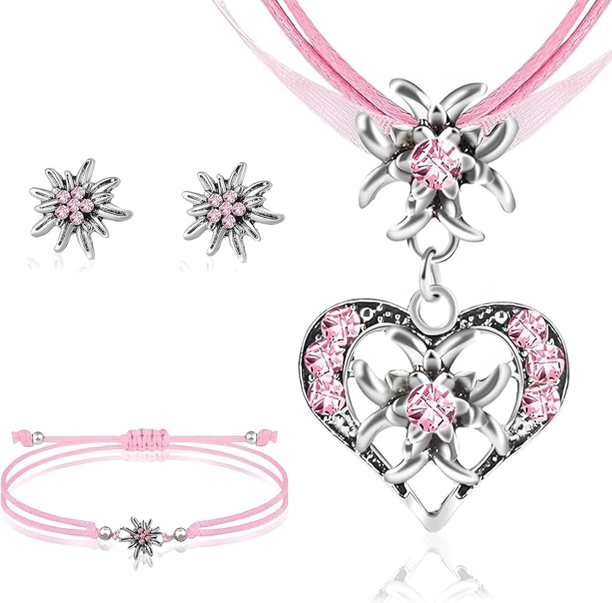 3 stuks hartvormige hangers Oktoberfest edelweiss klederdrachtsieraad dames edelweiss sieraden Oktoberfest