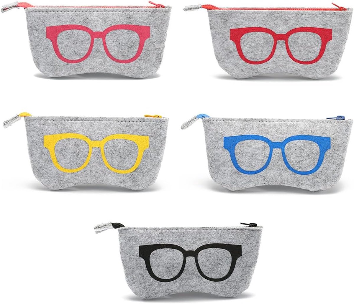 5 stuks brillenkokers, brillenkoker met ritssluiting, zonnebrillenetui, brillenkoker met ritssluiting, draagbare vilten tas voor brillen, sleutels, 5 stuks