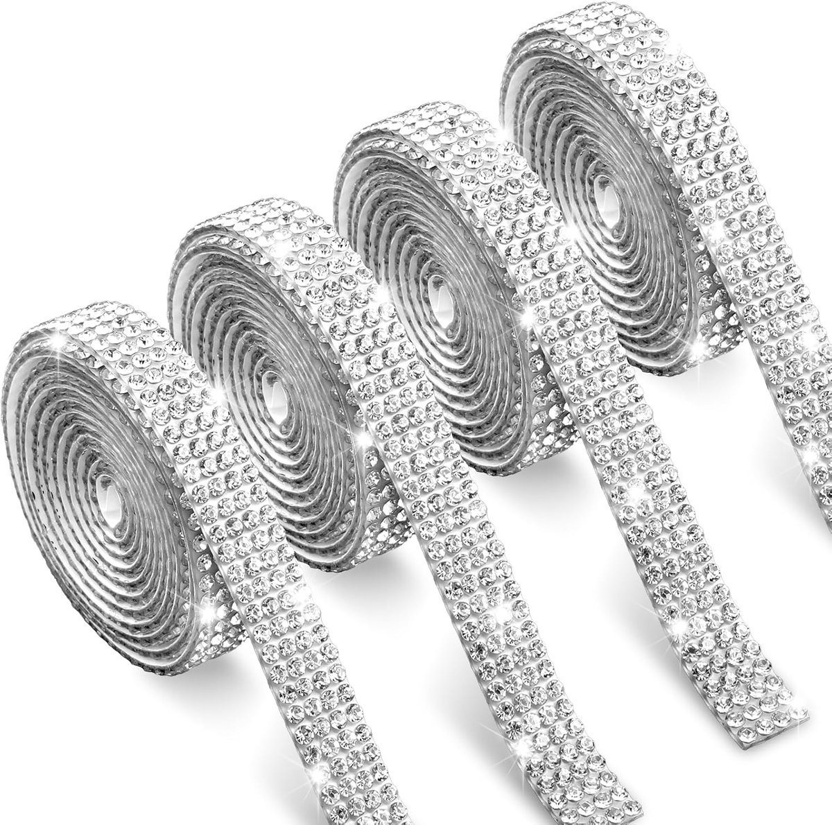 Set van 4 rollen zelfklevende strasssteentjes, glitterband, decoratieve strasssteentjes, strasssteentjes, strasssteentjes, doe-het-zelf diamantband, glitterstenen, voor kleding, bruiloft, handwerk